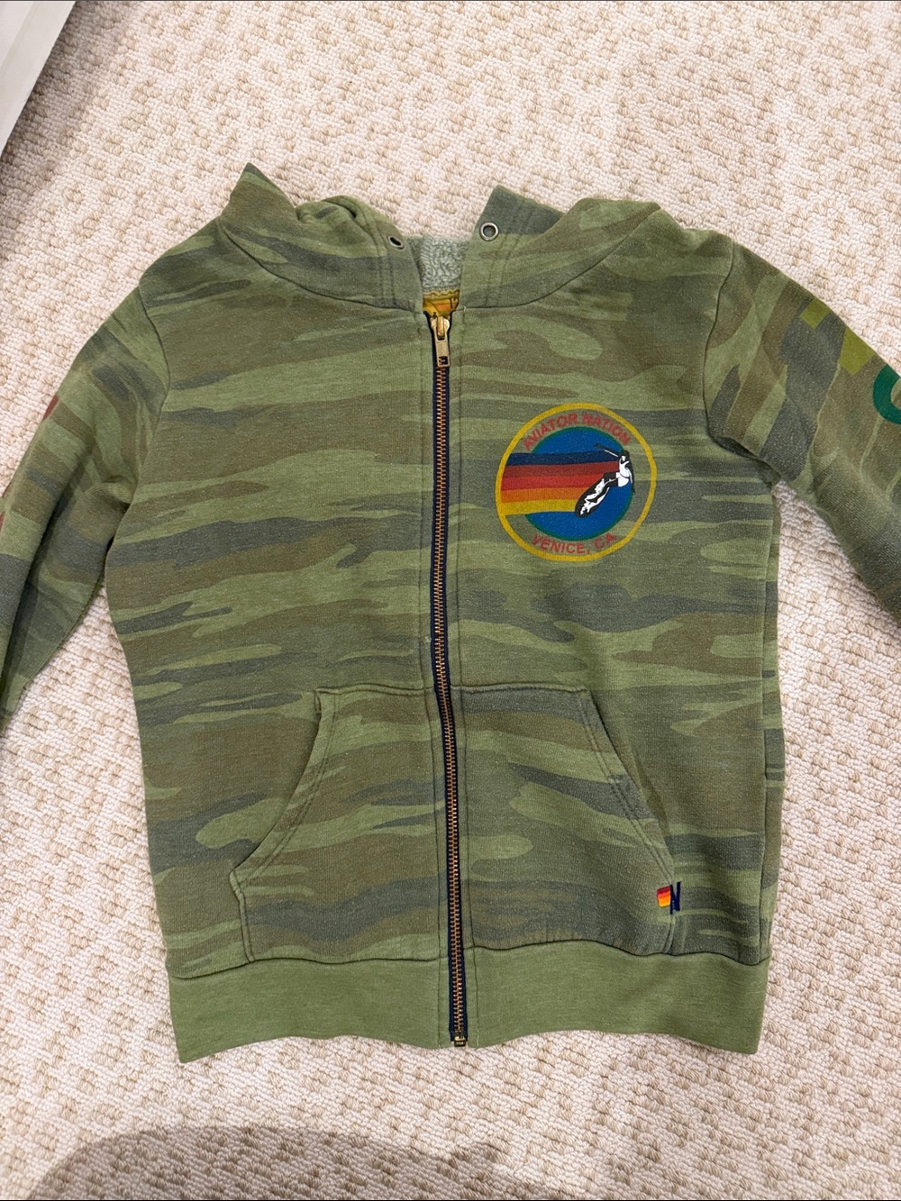 AVIATOR NATION Kids Green Camo Zip Hoodie with Patch